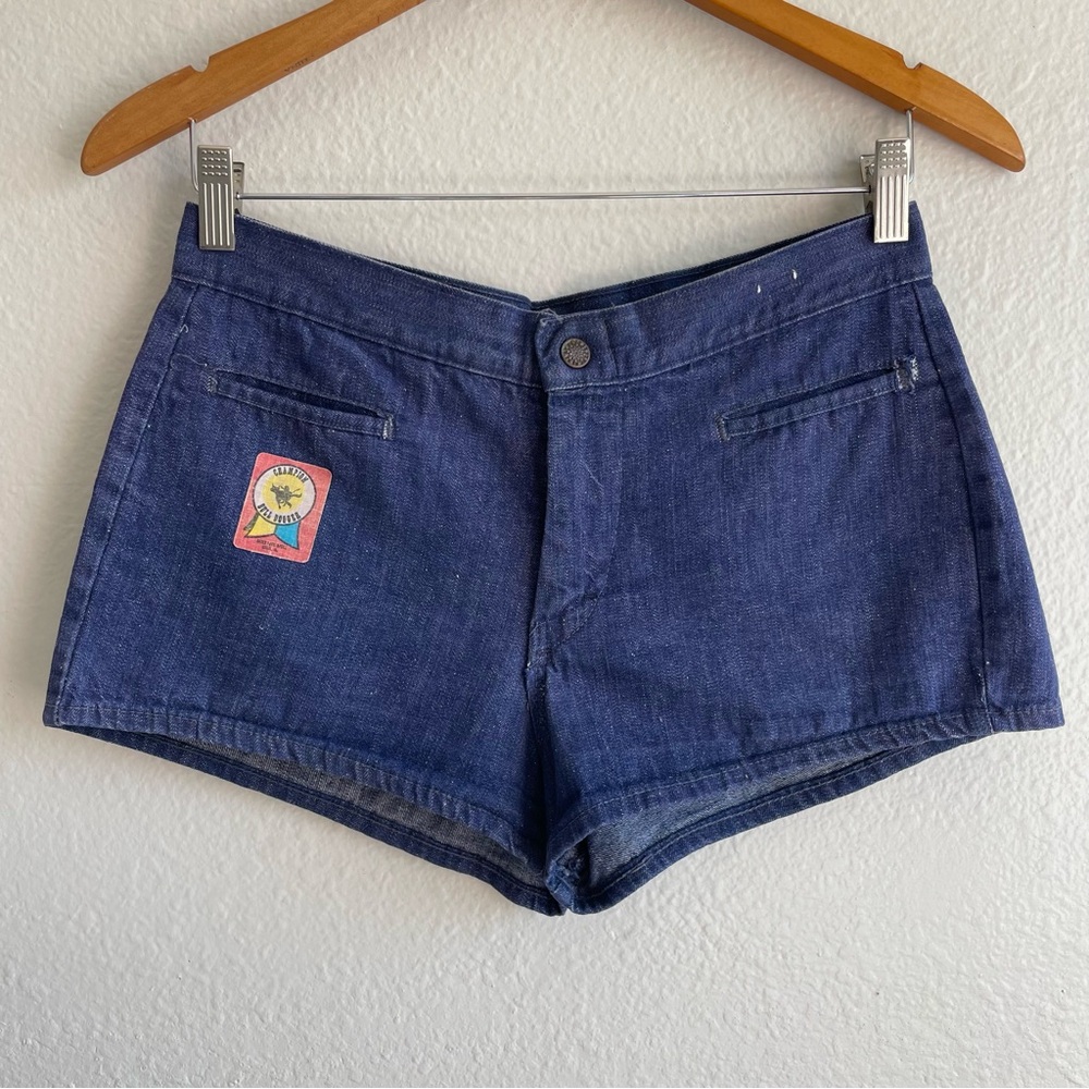 Vintage 1970s Dark Blue Denim Short Shorts Hot Pants
